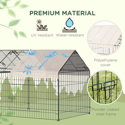 PawHut Metal Chicken Coop, 86.5 in x 40.5 in, Beige - Portable Small Animal Playpen