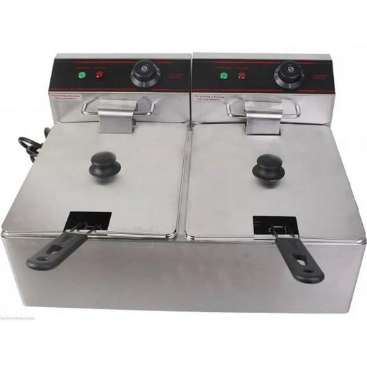 Electric Countertop Dual Tank Deep Fryer, 5000 Watt, Stainless - CB15401