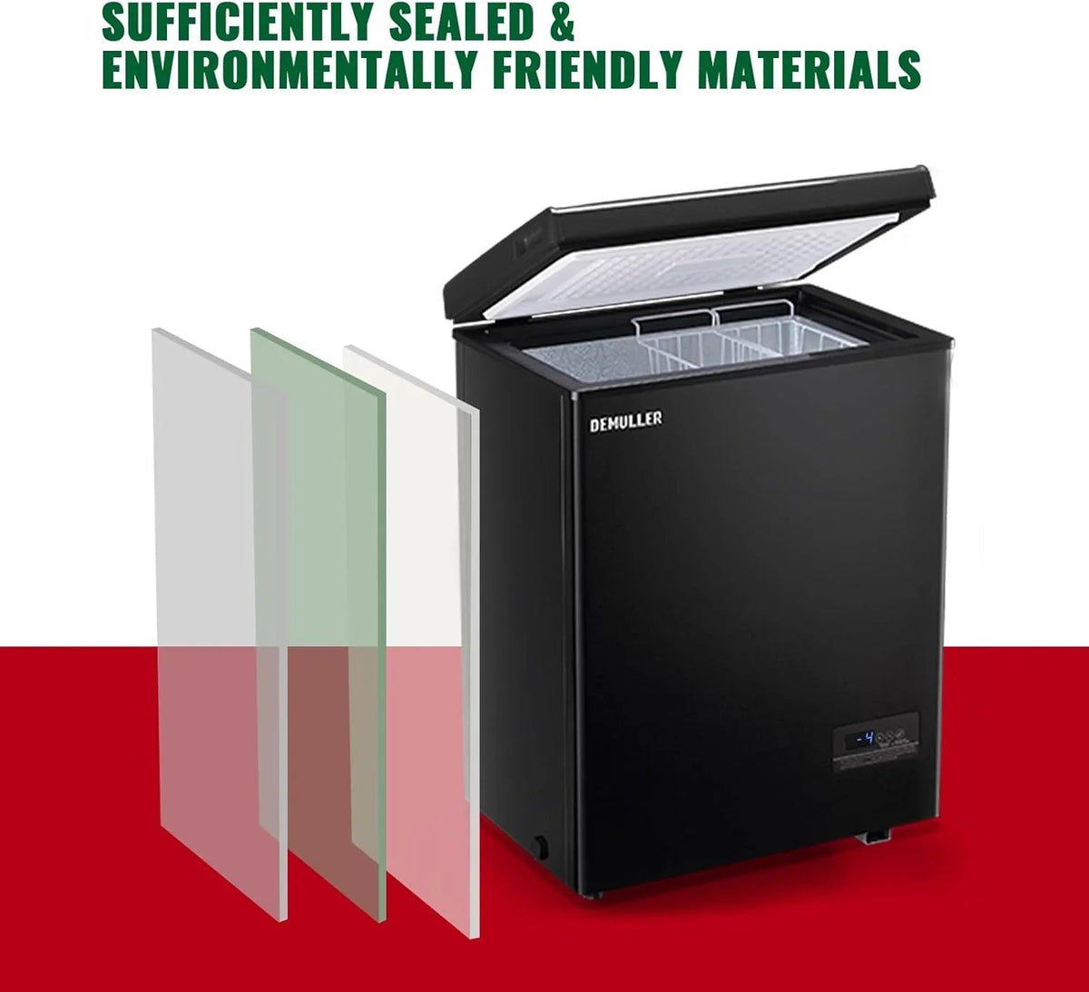 DEMULLER Chest Freezer 5.0 Cubic Feet, Black, 2 Stainless Steel Storage Baskets