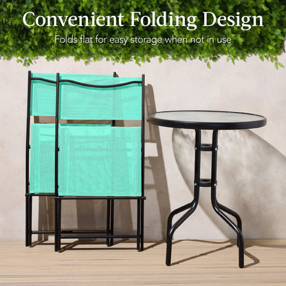 Best Choice Products 3-Piece Patio Bistro Dining Set With Glass Tabletop And Folding Chairs - Gray