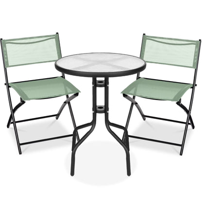 Best Choice Products 3-Piece Patio Bistro Dining Set With Glass Tabletop And Folding Chairs - Gray