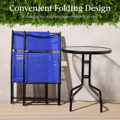Best Choice Products 3-Piece Patio Bistro Dining Set With Glass Tabletop And Folding Chairs - Gray