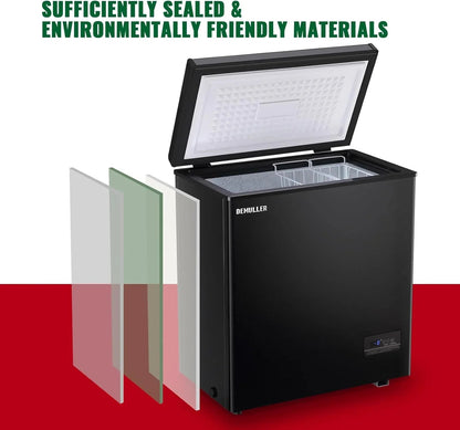 DEMULLER Chest Freezer 5.0 Cubic Feet, Black, 2 Stainless Steel Storage Baskets