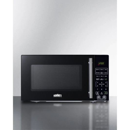 Compact Countertop Microwave, Black With 2 USB Ports And Built-In Power Allocator
