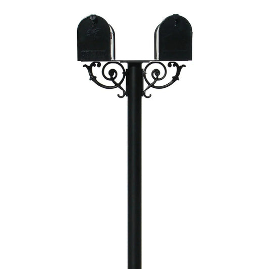 QualArc Hanford Twin Mailbox Post System With Scroll Supports, Black, 69 x 22 x 19 in - HPWS2-000-E1