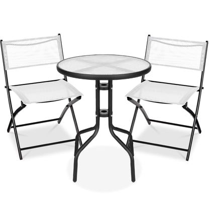 Best Choice Products 3-Piece Patio Bistro Dining Set With Glass Tabletop And Folding Chairs - Gray