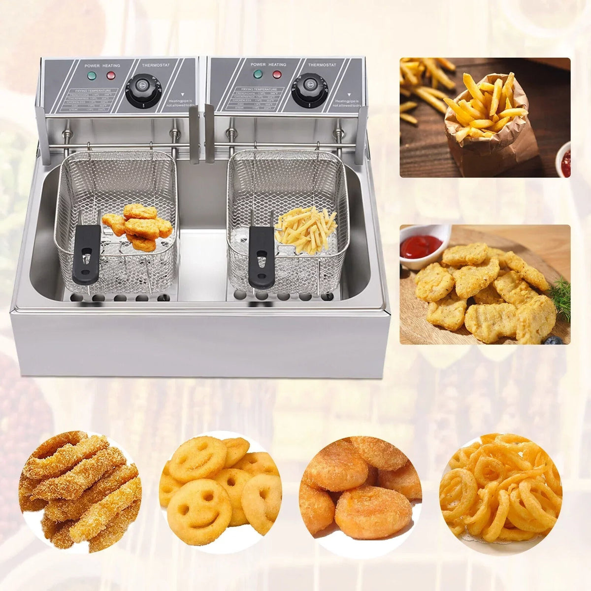 Commercial Electric Deep Fryer, 5000W, 12L Single Tank, Stainless Steel Fry Basket
