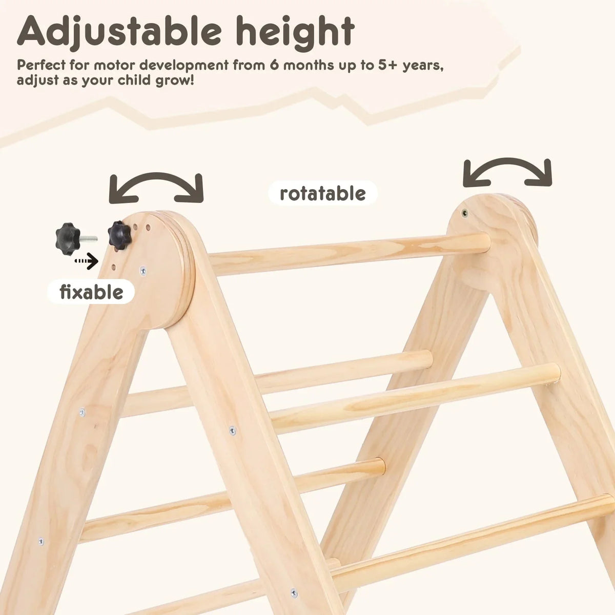 HARPPA Foldable 2-in-1 Wooden Pikler Triangle Climbing Arch With Ramp And Slide - Five Adjustable Angles