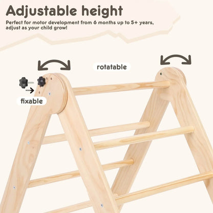 HARPPA Foldable 2-in-1 Wooden Pikler Triangle Climbing Arch With Ramp And Slide - Five Adjustable Angles