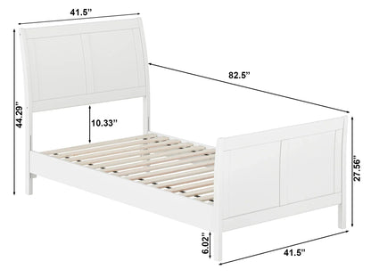 AFI Valencia Twin Wood Low Profile Sleigh Platform Bed With Matching Footboard, White