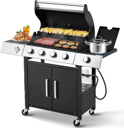 MELLCOM 4-Burner Propane Gas Grill, 44,000 BTU, Black - BBQ-4+1