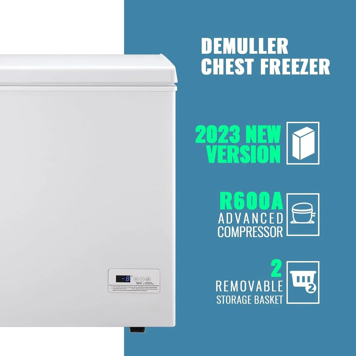 DEMULLER Chest Freezer 5.0 Cubic Feet, Black, 2 Stainless Steel Storage Baskets